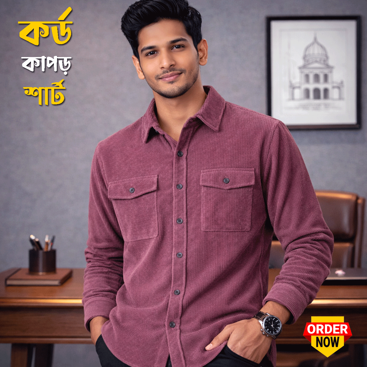 1 Pcs Cord Full Sleeve Shirt - Misty