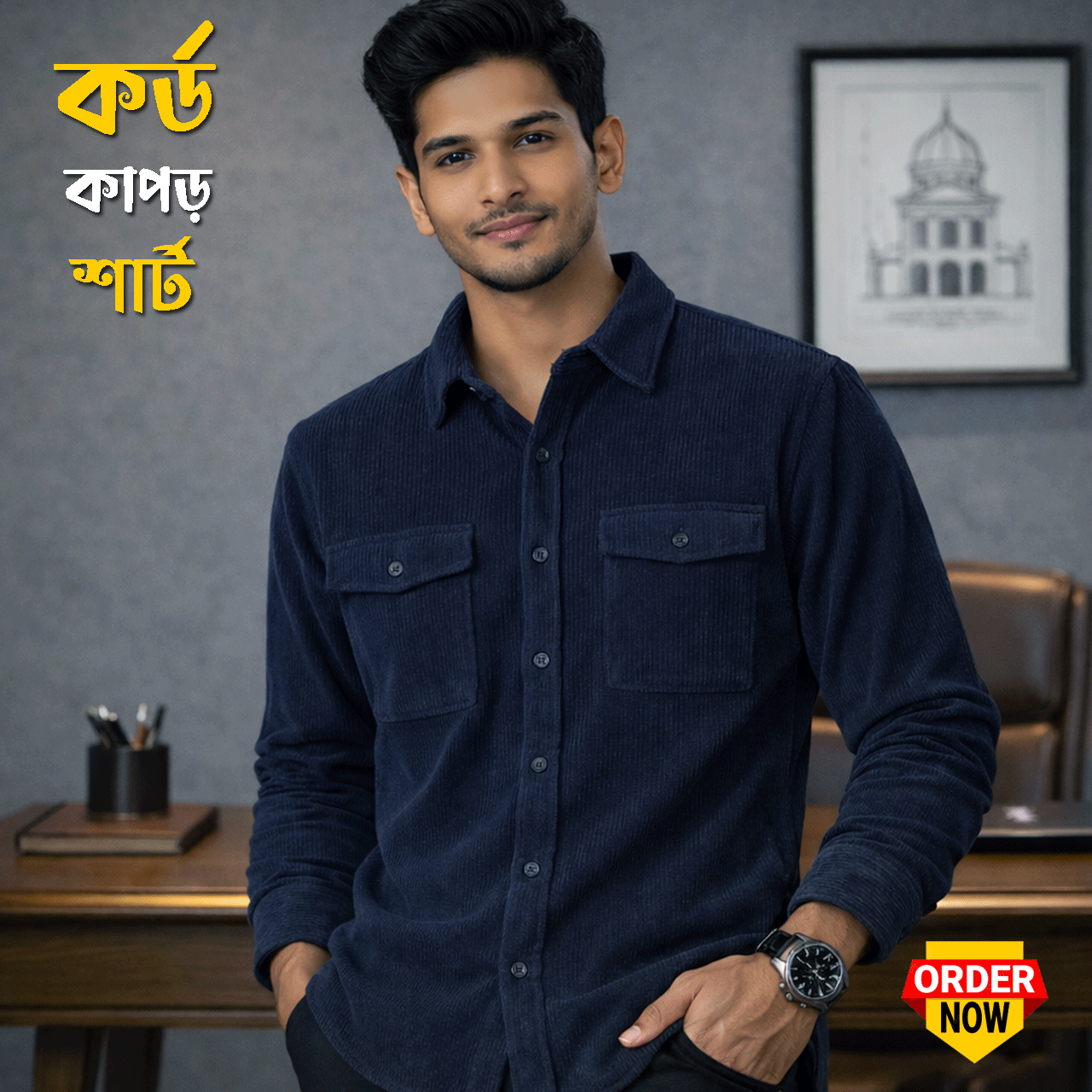 1 Pcs Cord Full Sleeve Shirt - Navy